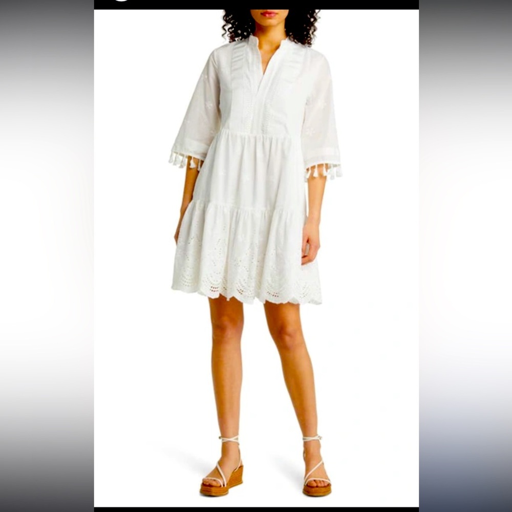 Tahari ASL Embroidery Tiered Cotton Shift Dress 2P